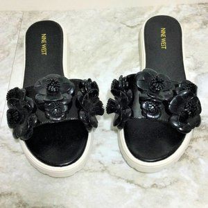 Nine West Black Floral "Relly" Jelly Slide Sandals